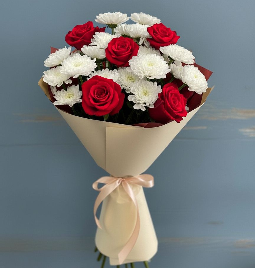 Букет цветов из: Розы и Хризантемы в Мещерино