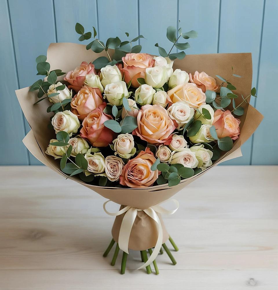 Букет цветов из: Альстромерии и Розы в Мещерино