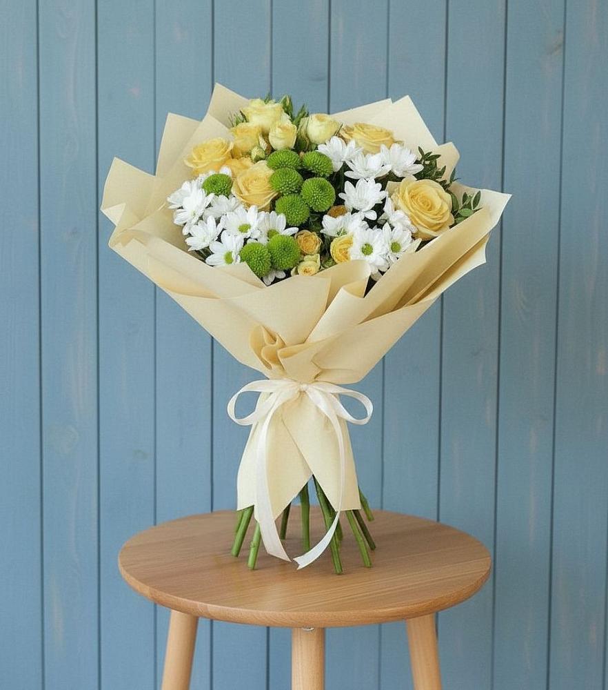 Букет цветов из: Хризантемы и Розы в Мещерино