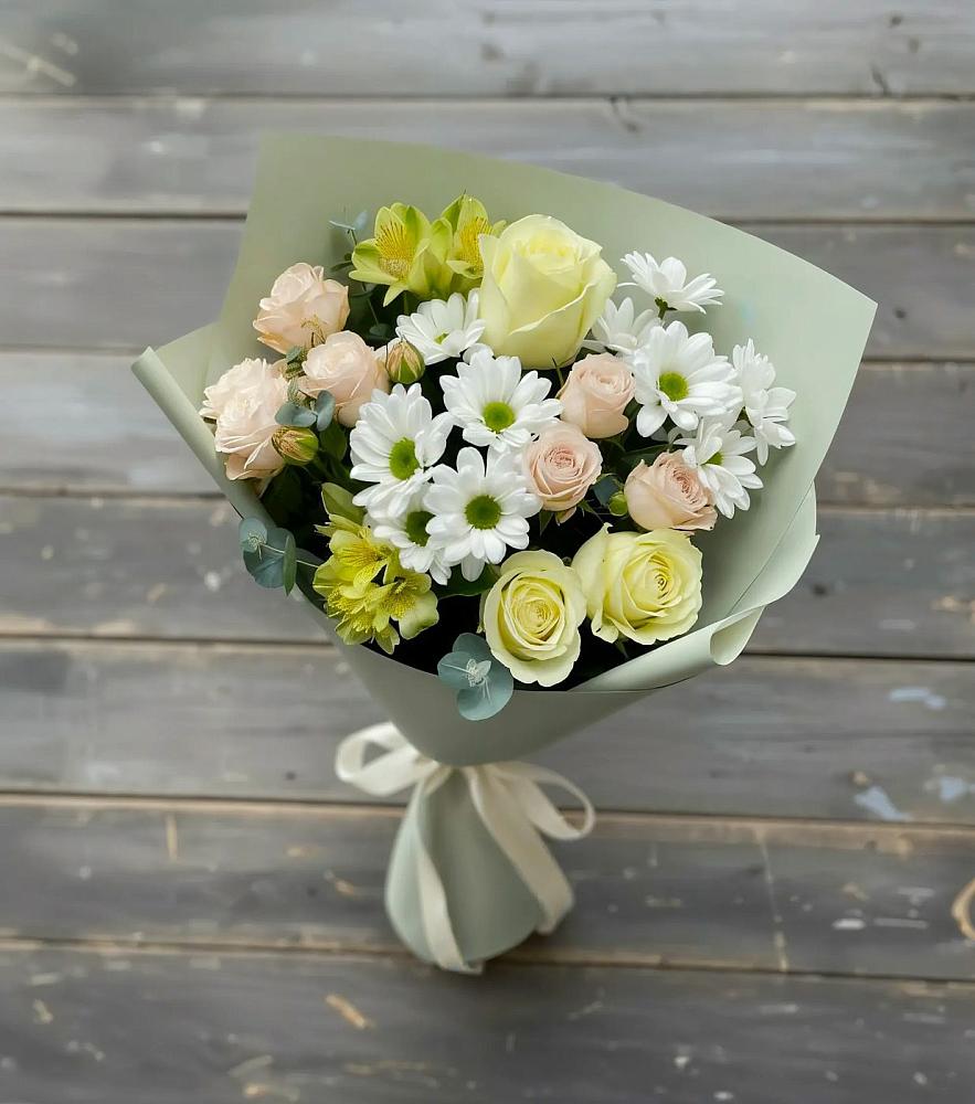 Букет цветов из: Альстромерии, Розы и Хризантемы в Мещерино