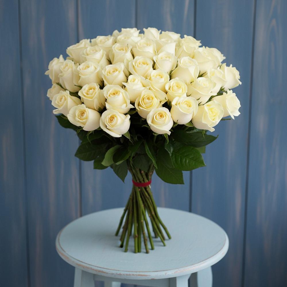 Букет 51 Белая роза Эдлесс Лав в Мещерино