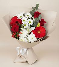 Букет цветов из:  Розы, Хризантемы, Герберы и Лилии в Мещерино
