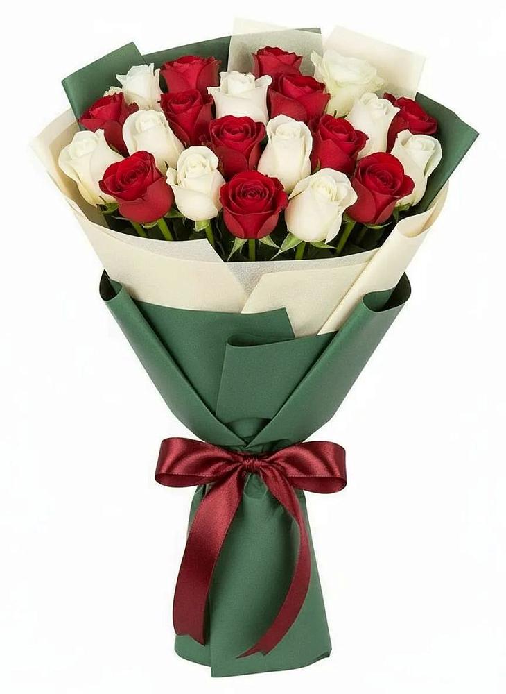 Букет Микс из красных и белых роз в Мещерино
