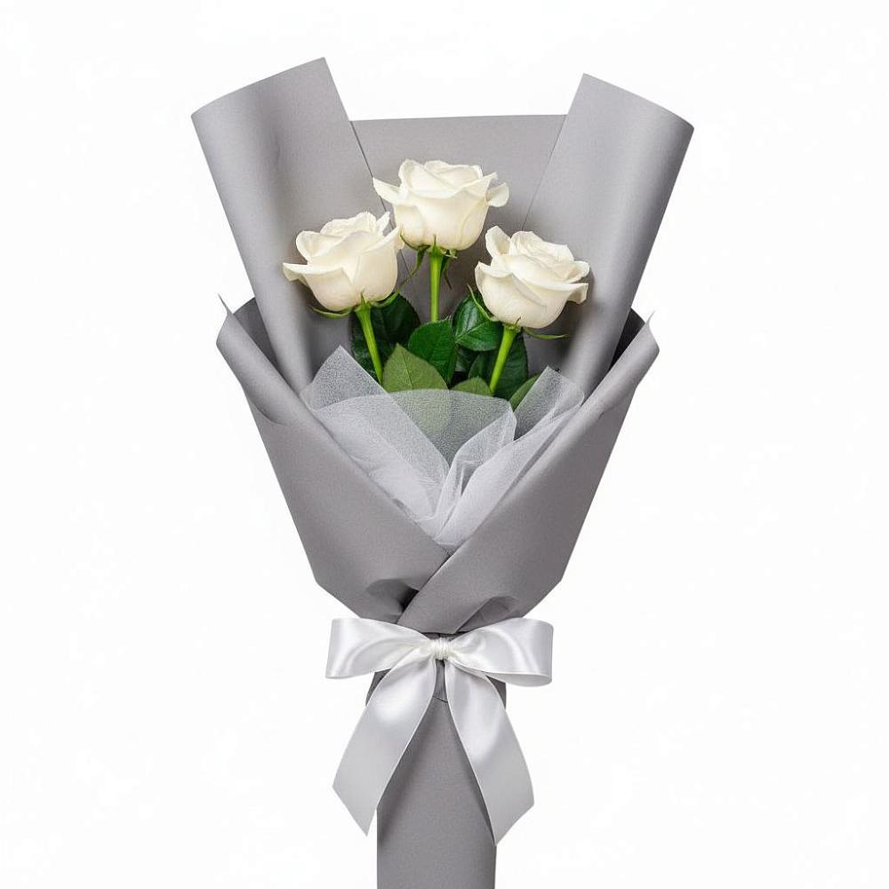 Букет 3 белые розы в Мещерино