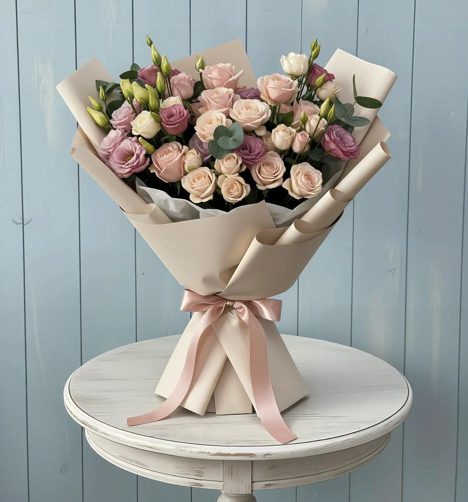 Букет цветов из: Розы и Лизиантусы в Мещерино