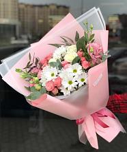 Букет цветов из:  Розы, Лизиантусы и Хризантемы в Мещерино