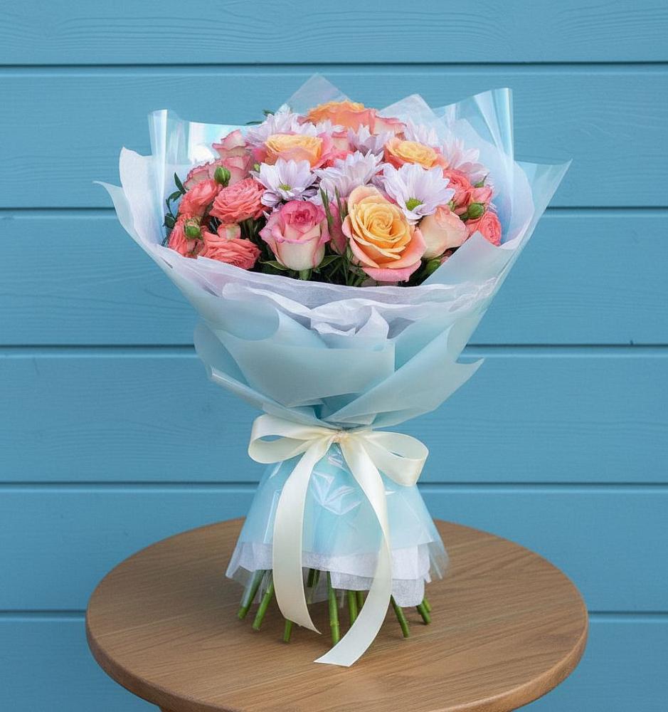 Букет цветов из: Хризантемы и Розы в Мещерино