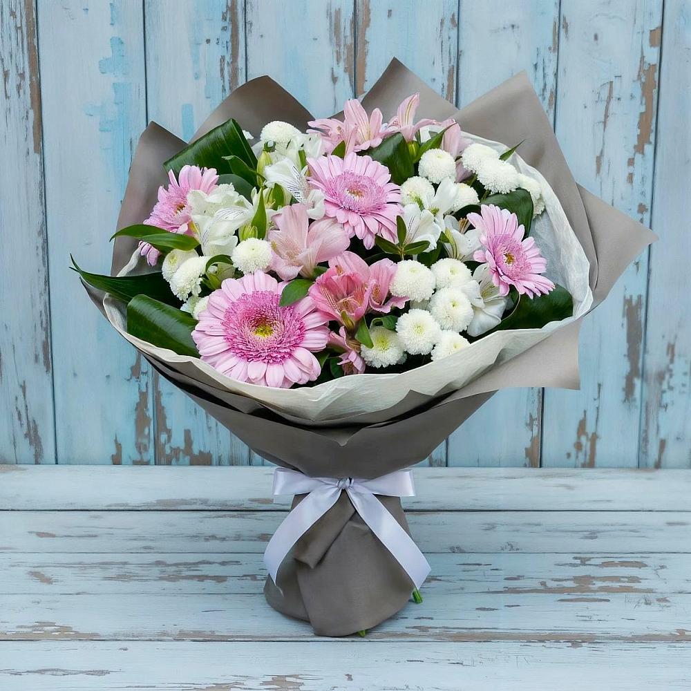 Букет цветов из: Герберы, Альстромерии и Хризантемы в Мещерино