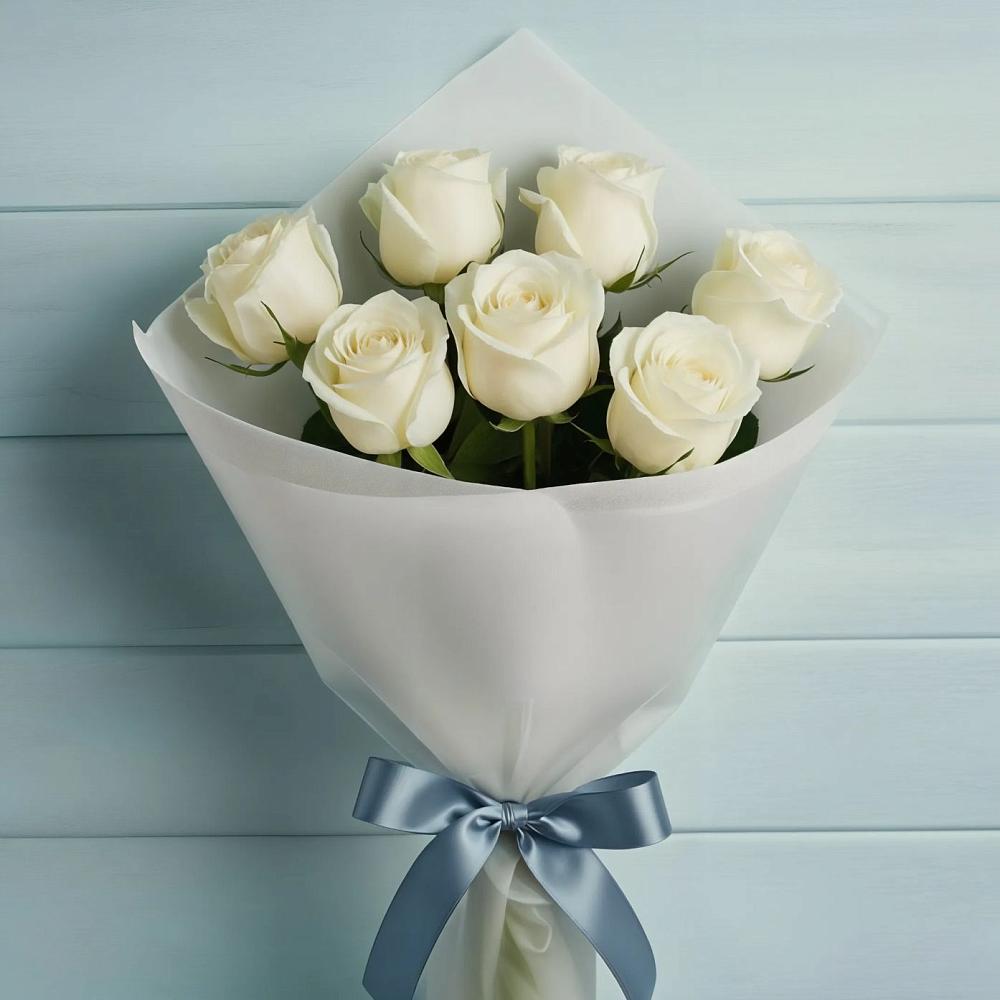 Букет 7 Белых роз Эдлесс Лав в Мещерино